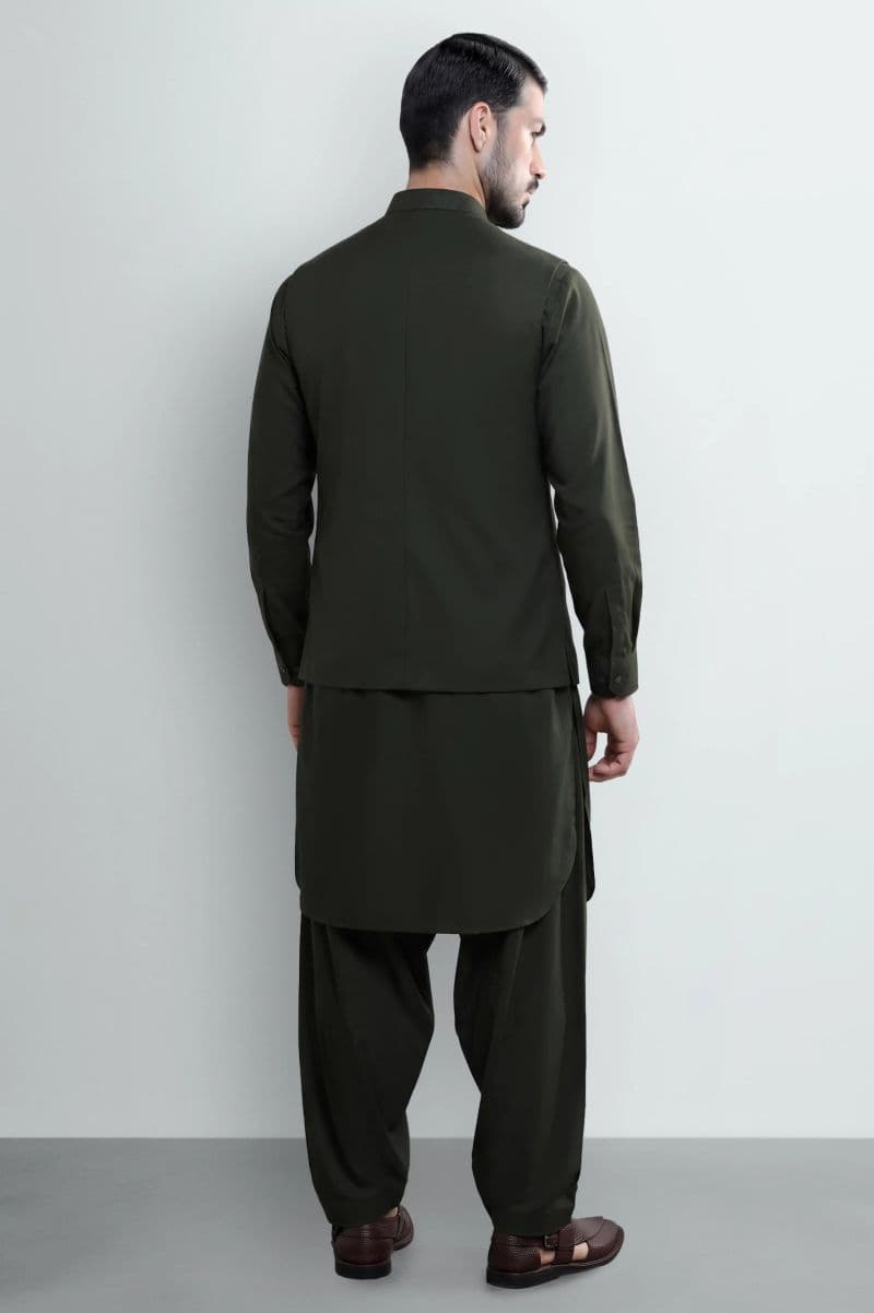 Bottle Green Shalwar Kameez with Waistcoat thumbnail