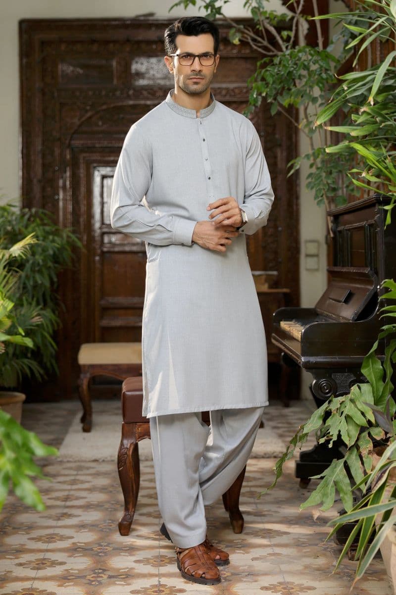 Light Grey Wash & Wear Shalwar Kameez thumbnail