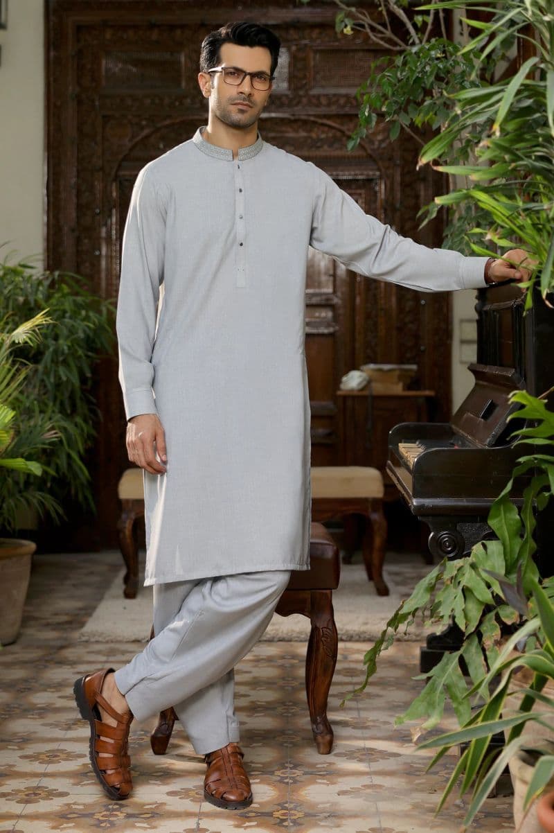Light Grey Wash & Wear Shalwar Kameez thumbnail
