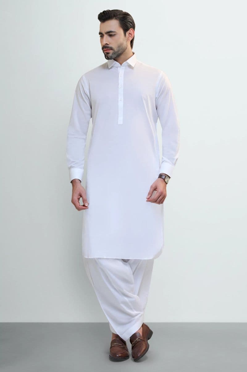 White Cotton Shalwar Kameez thumbnail