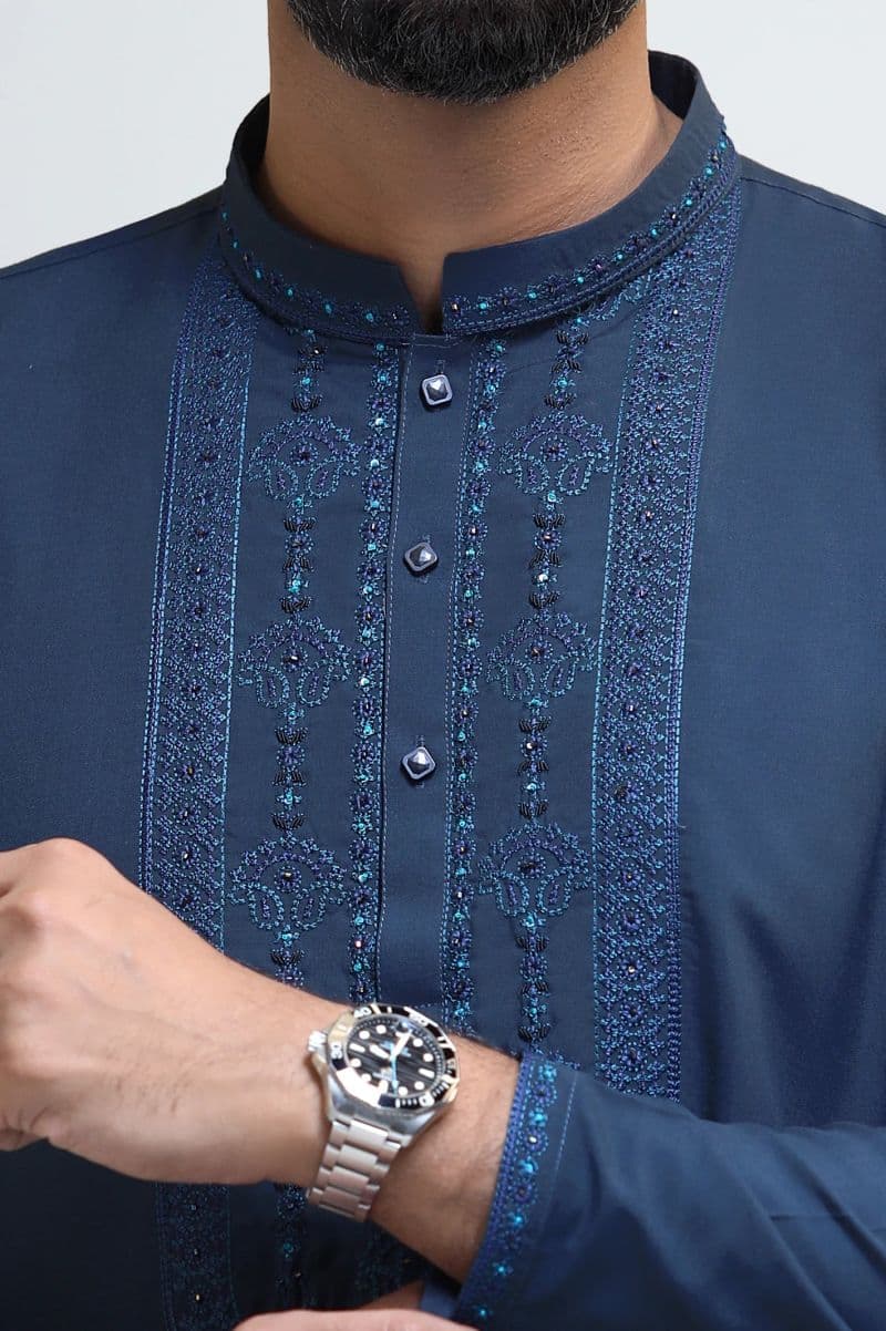 Teal Blue Wash & Wear Kurta Pajama thumbnail