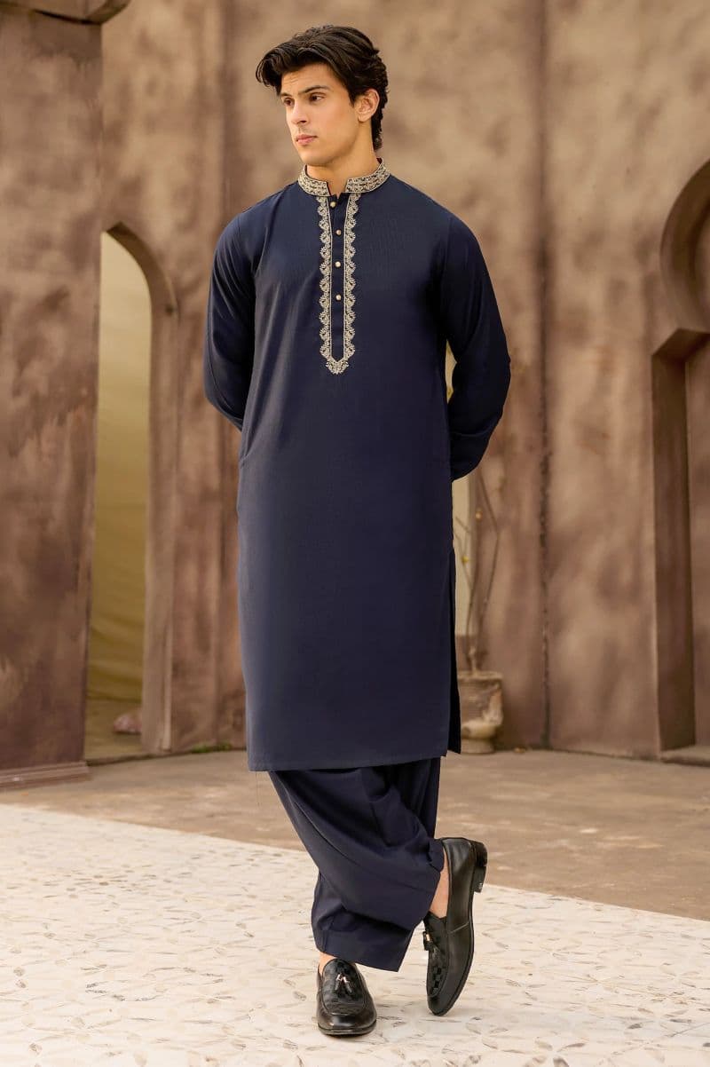 Navy Blue Wash & Wear Shalwar Kameez thumbnail
