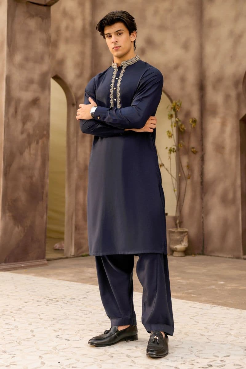 Navy Blue Wash & Wear Shalwar Kameez thumbnail