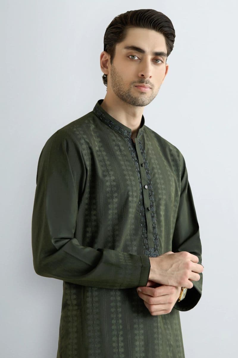 Olive Green Wash & Wear Kurta Pajama thumbnail