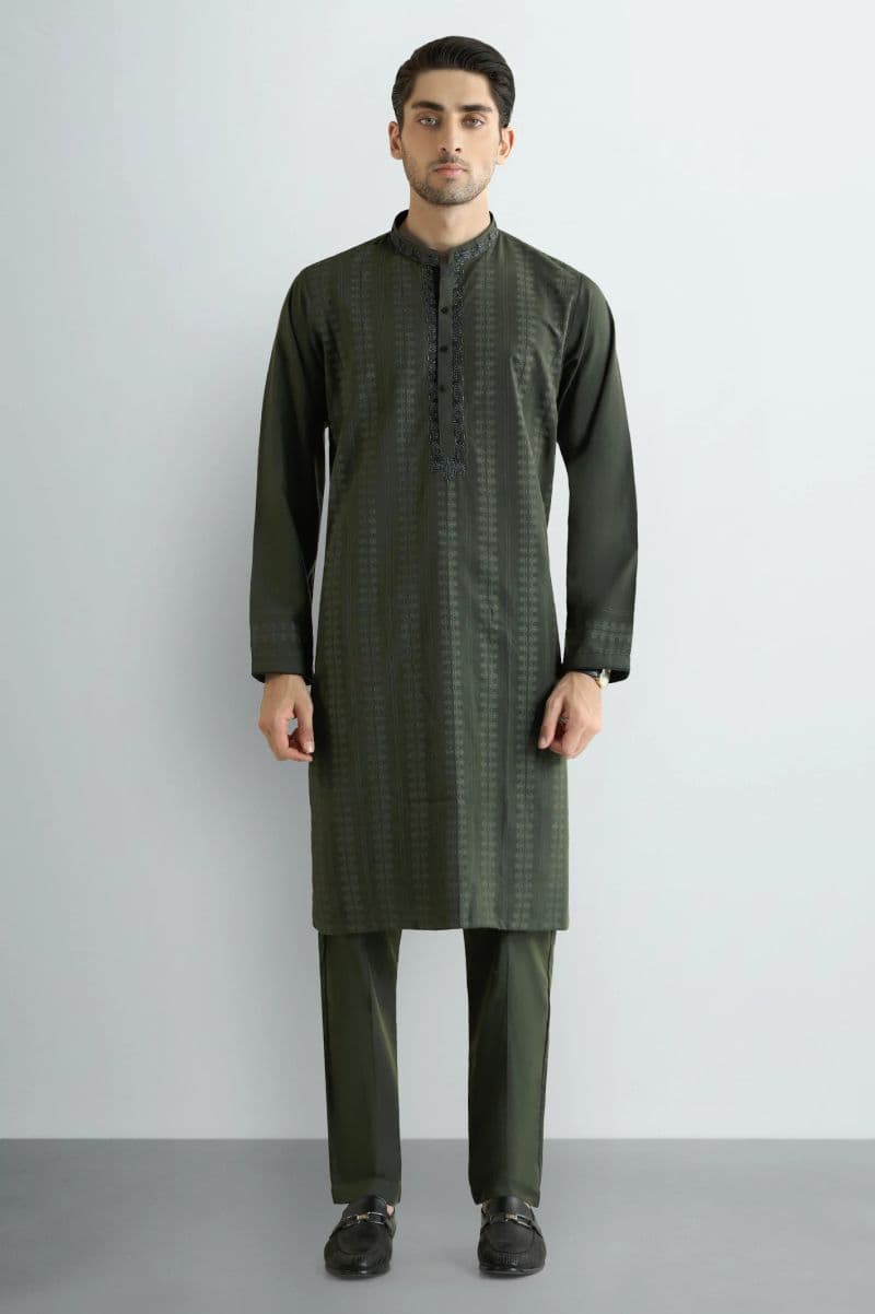 Olive Green Wash & Wear Kurta Pajama thumbnail