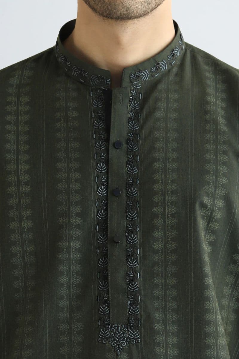 Olive Green Wash & Wear Kurta Pajama thumbnail