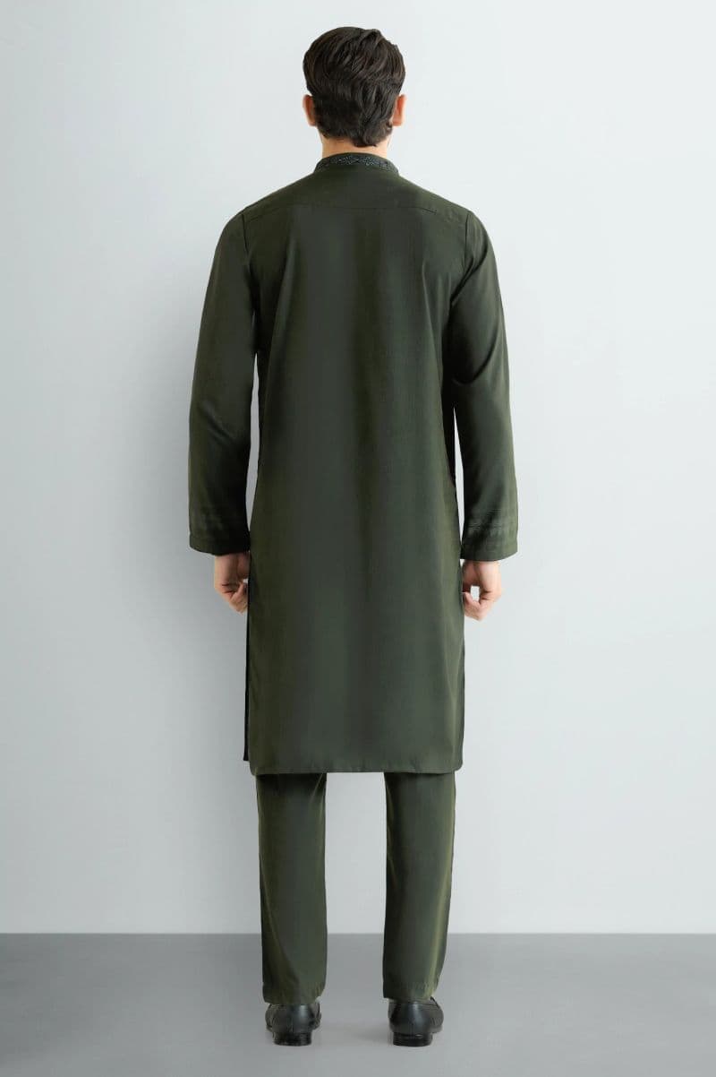 Olive Green Wash & Wear Kurta Pajama thumbnail