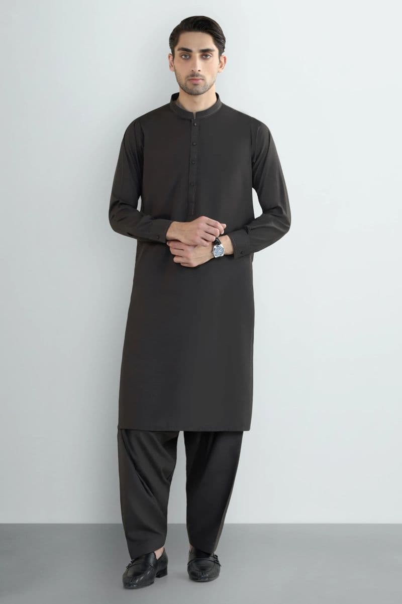 Coffee Brown Wash & Wear Shalwar Kameez thumbnail
