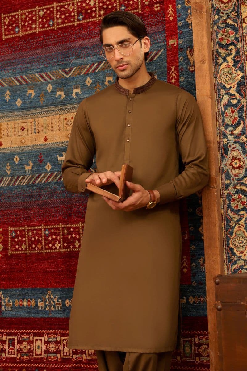 Brown Wash & Wear Shalwar Kameez thumbnail