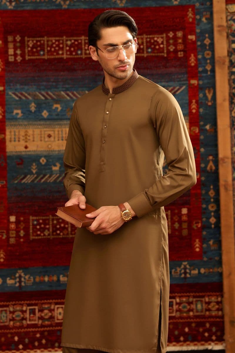 Brown Wash & Wear Shalwar Kameez thumbnail
