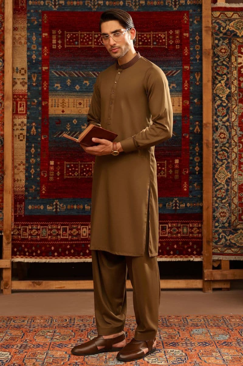 Brown Wash & Wear Shalwar Kameez thumbnail