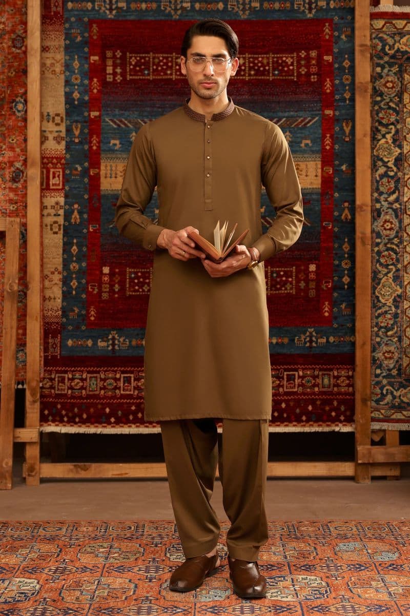 Brown Wash & Wear Shalwar Kameez thumbnail