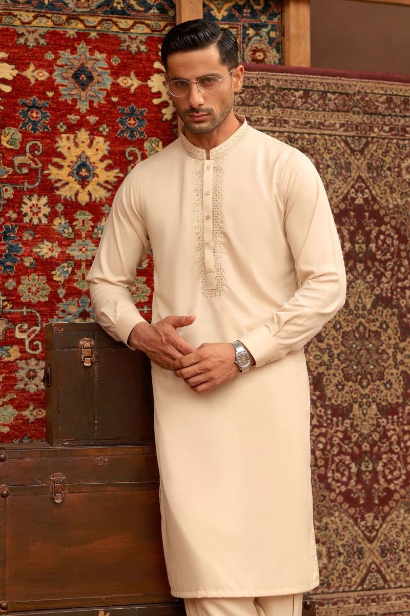Fawn Wash & Wear Shalwar Kameez thumbnail
