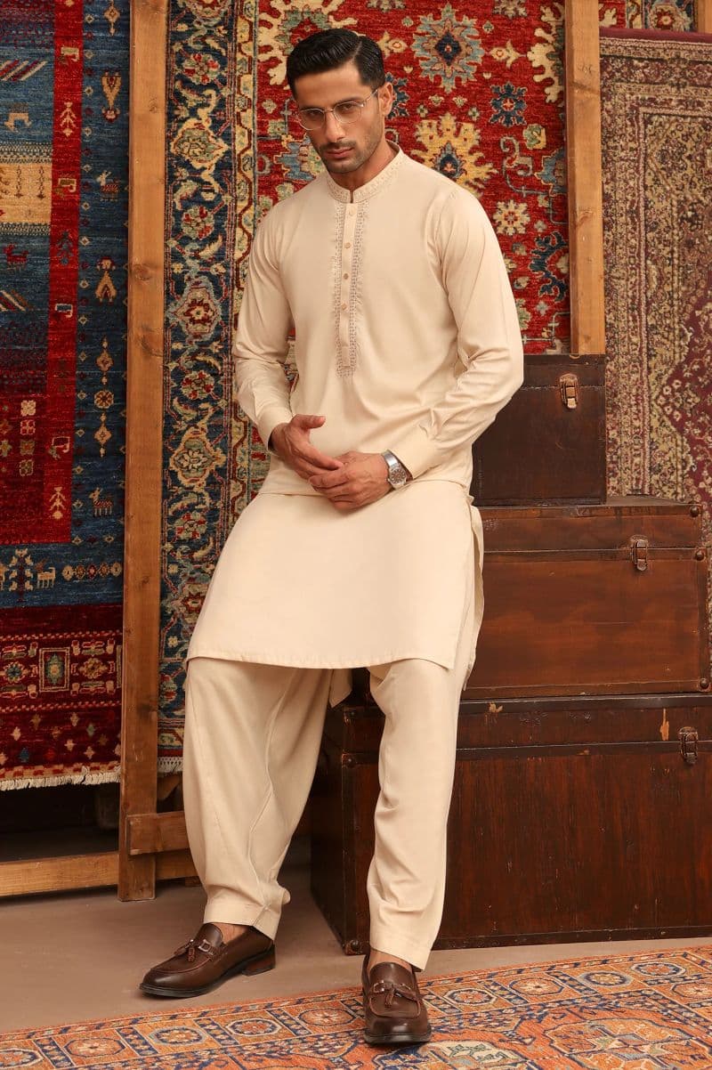 Fawn Wash & Wear Shalwar Kameez thumbnail