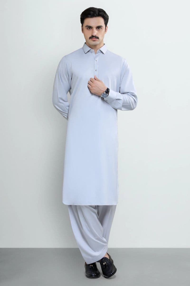 Light Grey Wash & Wear Shalwar Kameez thumbnail