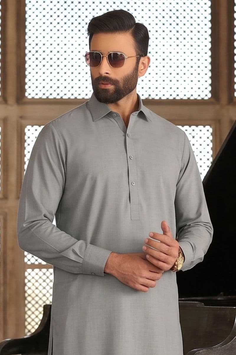 Light Grey Wash & Wear Shalwar Kameez thumbnail
