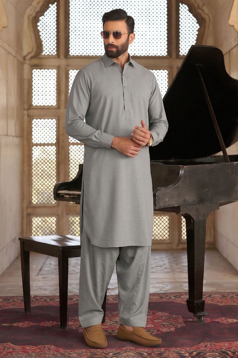 Light Grey Wash & Wear Shalwar Kameez thumbnail