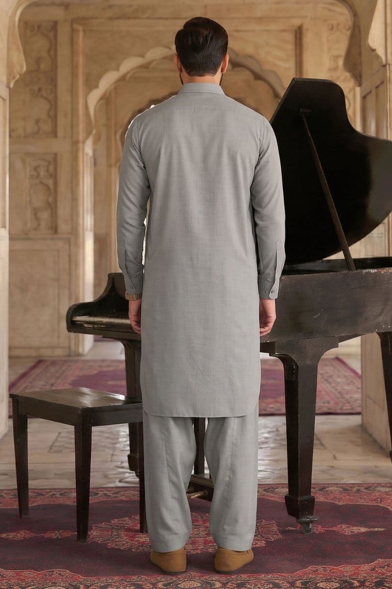 Light Grey Wash & Wear Shalwar Kameez thumbnail