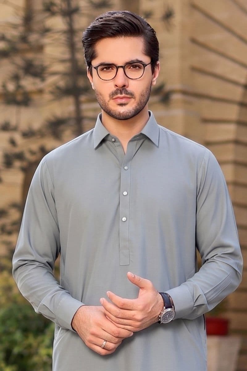 Light Grey Wash & Wear Shalwar Kameez thumbnail