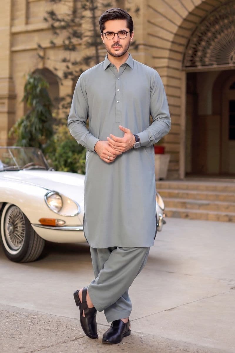 Light Grey Wash & Wear Shalwar Kameez thumbnail