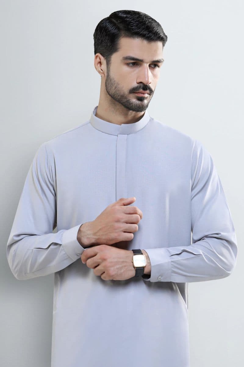 Light Grey Wash & Wear Shalwar Kameez thumbnail