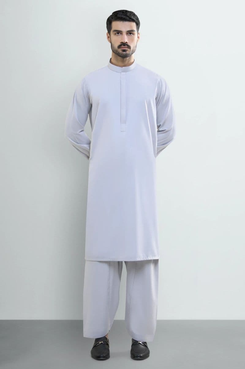Light Grey Wash & Wear Shalwar Kameez thumbnail