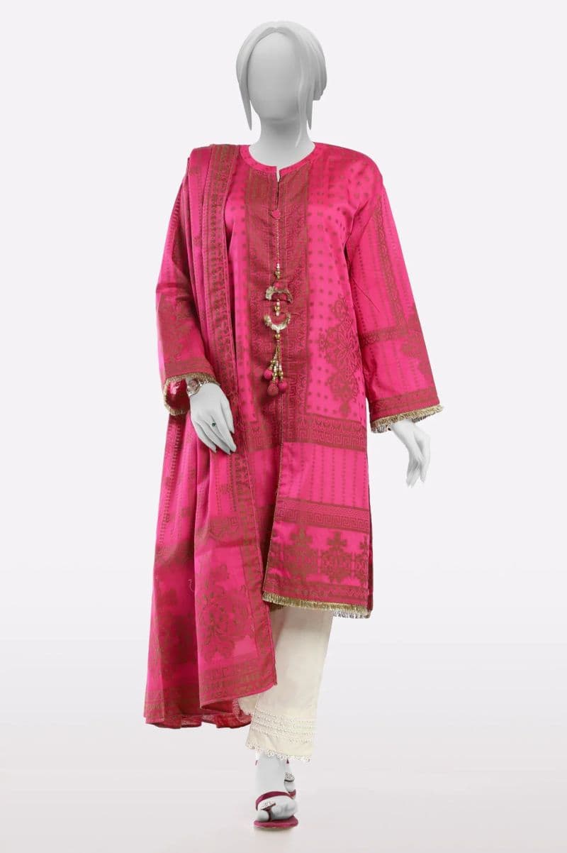 Pink Purple Embroidered Kurti With Dupatta thumbnail