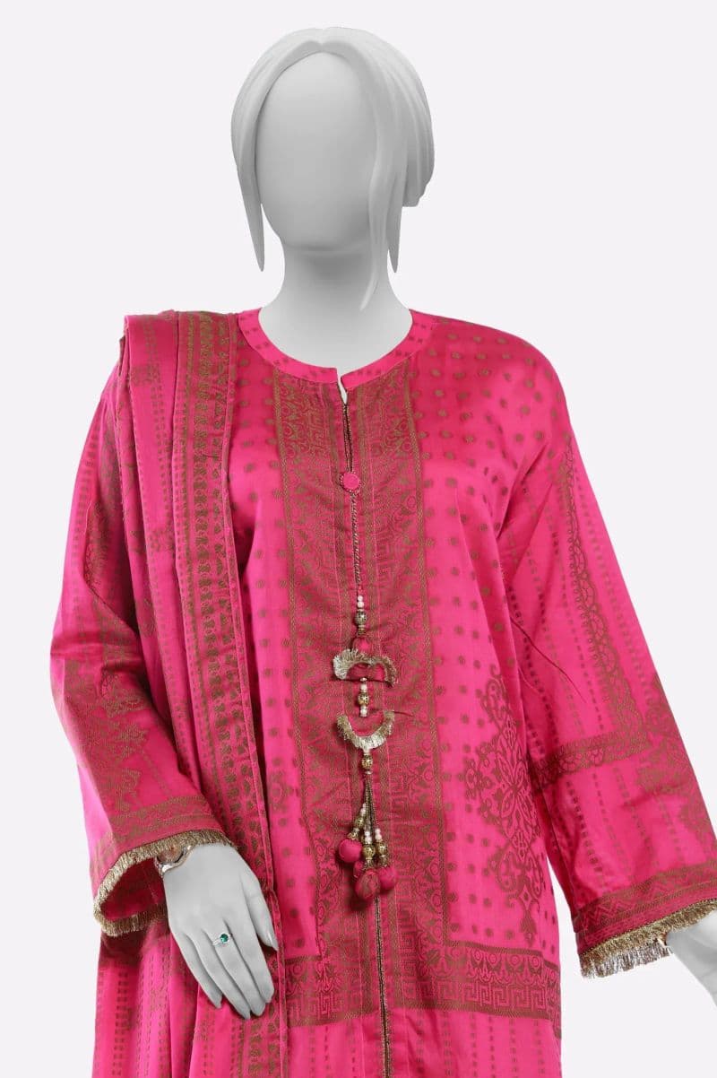 Pink Purple Embroidered Kurti With Dupatta thumbnail
