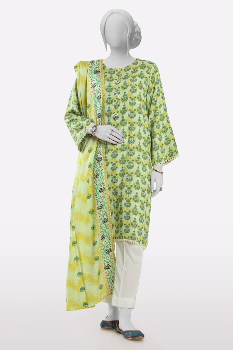 Light Green Printed Kurti With Dupatta thumbnail