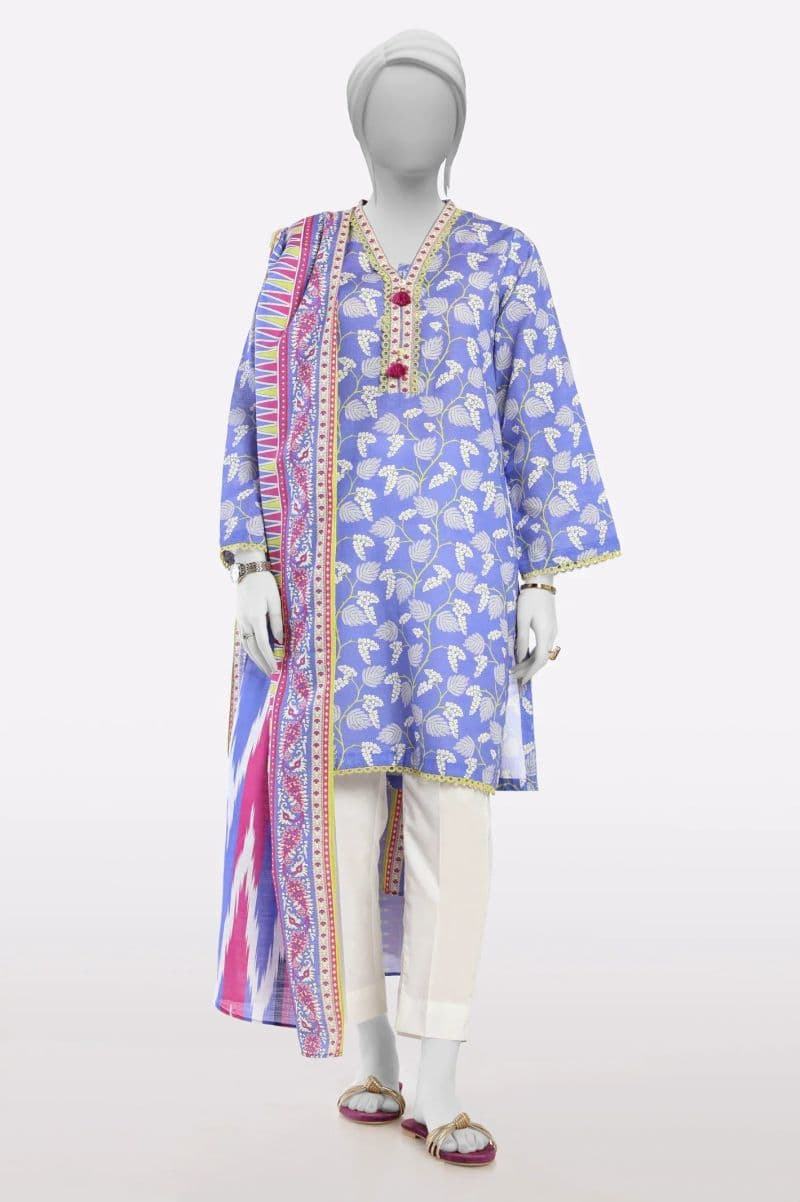 Blue Printed Kurti With Dupatta thumbnail