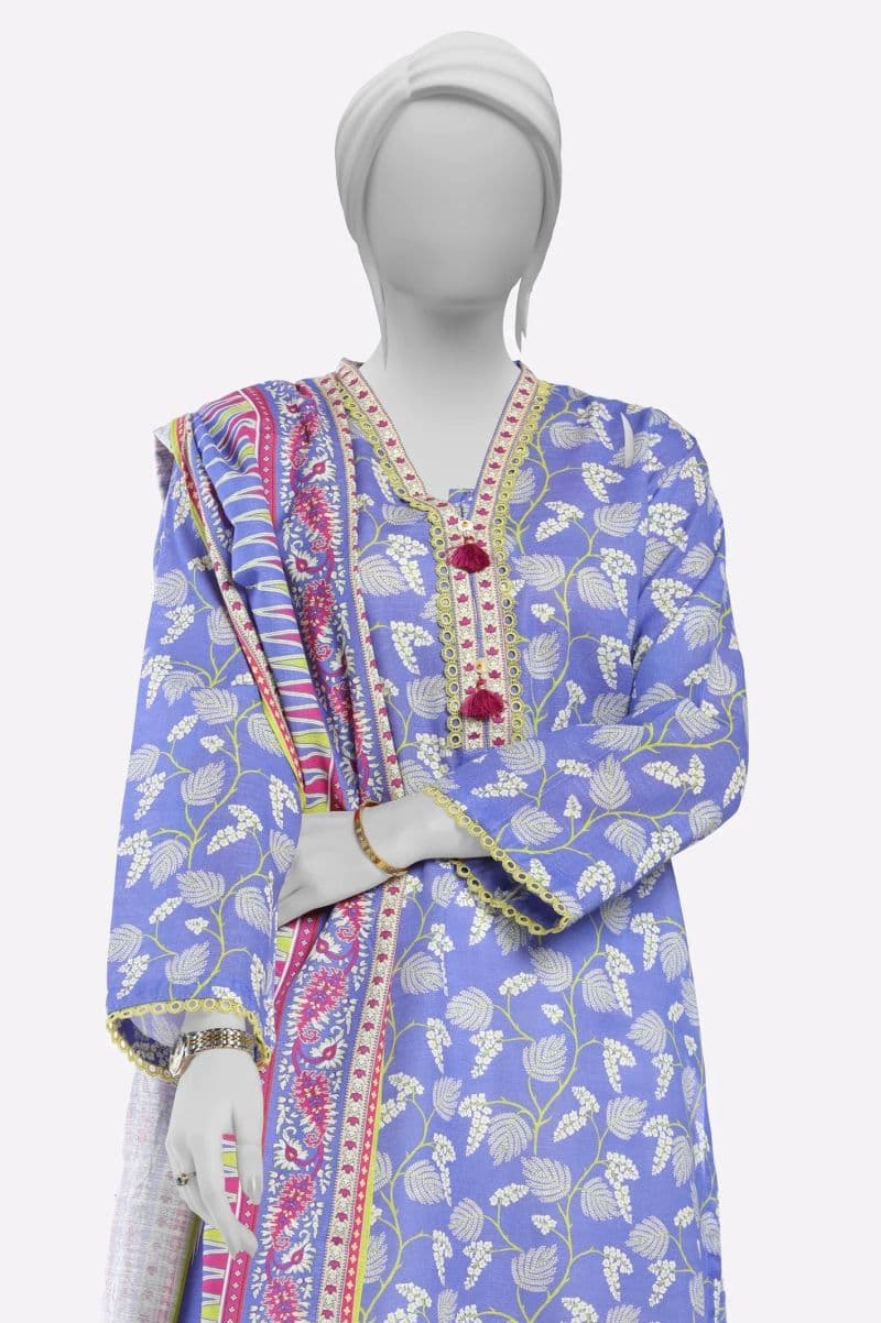 Blue Printed Kurti With Dupatta thumbnail