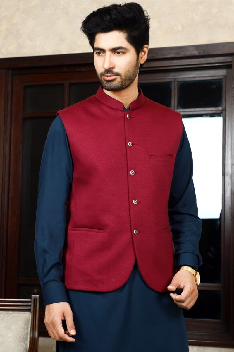 Maroon Tropical Waistcoat