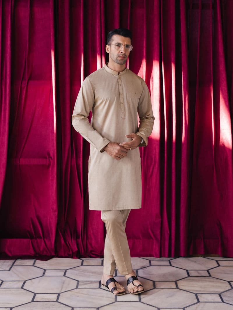Embroidered Chambray Kurta Pajama - EMTKPT5-057 thumbnail