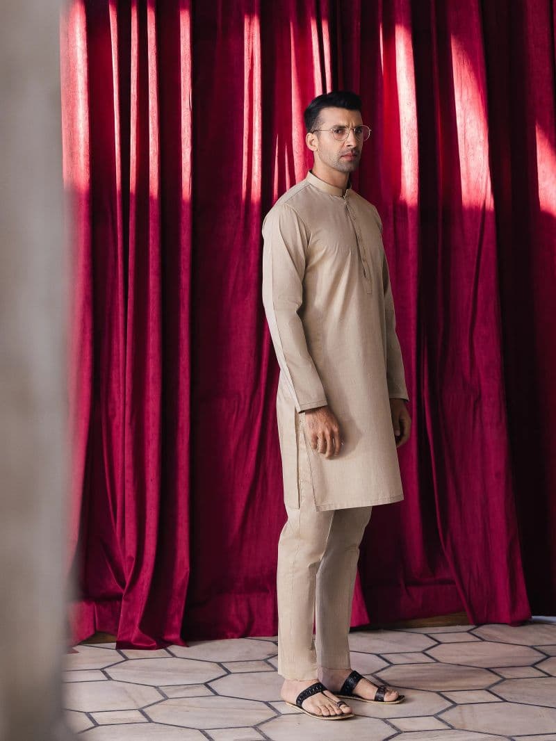 Embroidered Chambray Kurta Pajama - EMTKPT5-057 thumbnail
