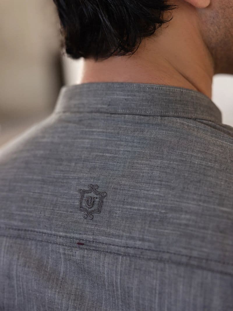 Embroidered Chambray Kurta Pajama - EMTKPT5-056 thumbnail