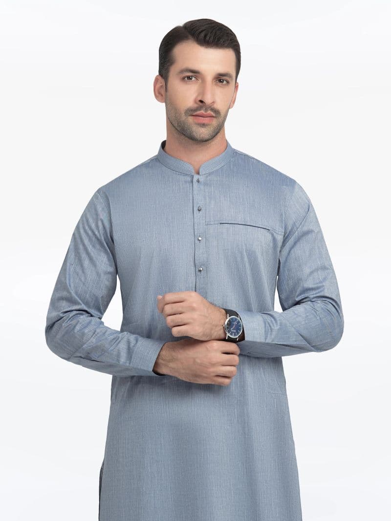 Embroidered Chambray Kurta Pajama - EMTKPT5-058 thumbnail