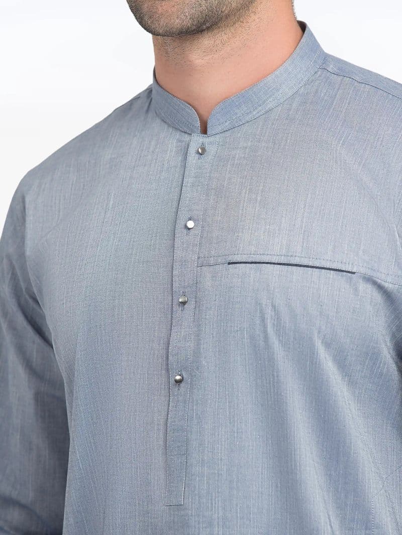 Embroidered Chambray Kurta Pajama - EMTKPT5-058 thumbnail