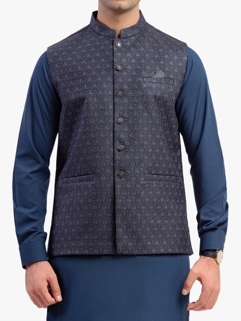 Embroidered Jacquard Waistcoat - EMTWC5-35959 thumbnail