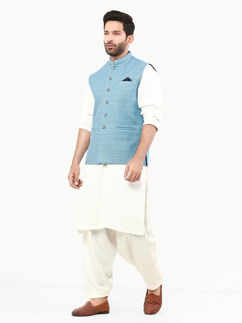 Embroidered Cotton Waistcoat - EMTWC22-35811 thumbnail