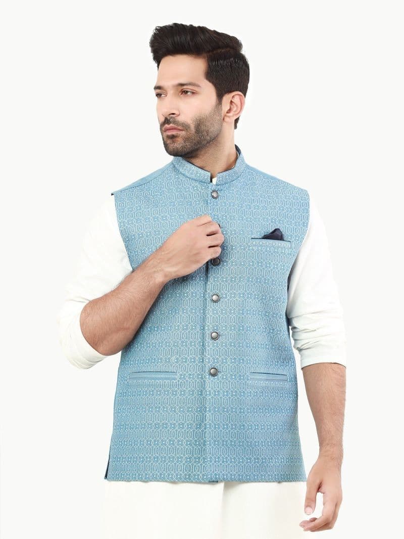Embroidered Cotton Waistcoat - EMTWC22-35811 thumbnail