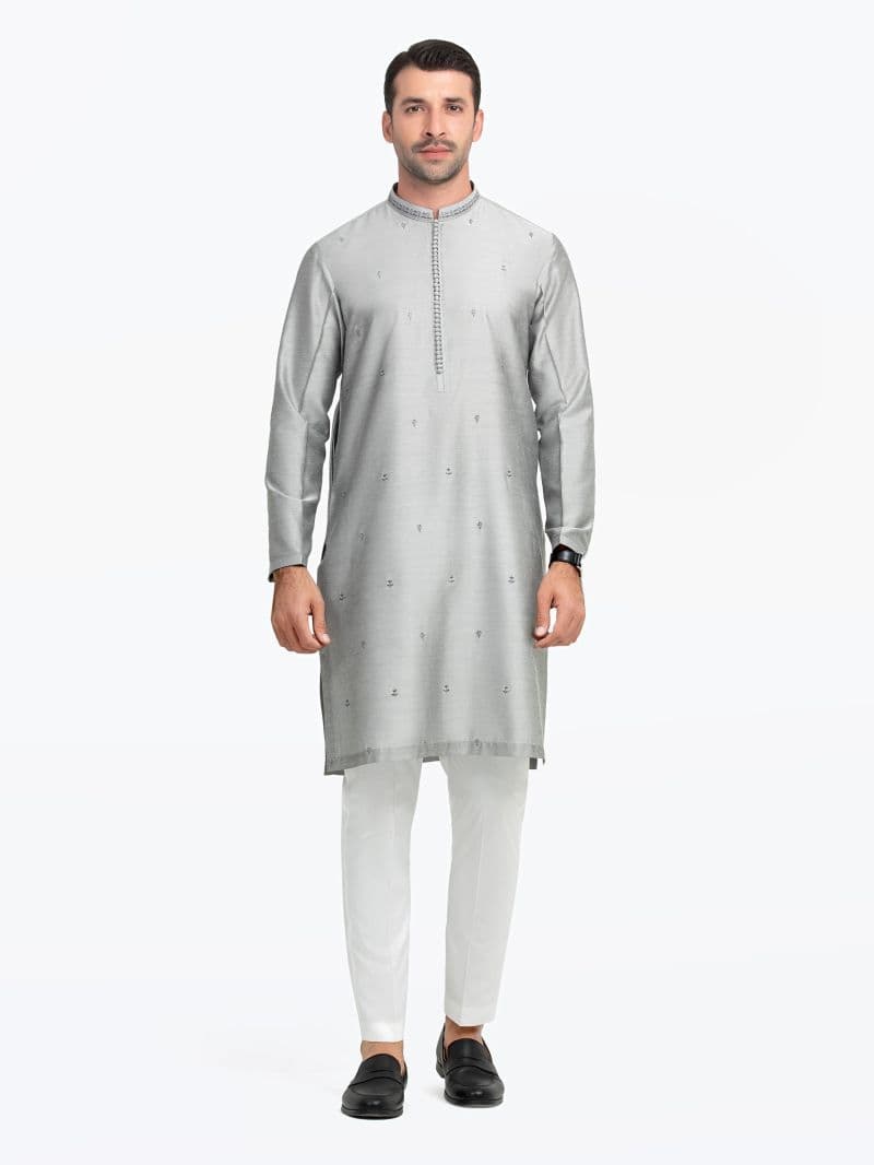 Embroidered Raw Silk Kurta - EMTKC5-147 thumbnail