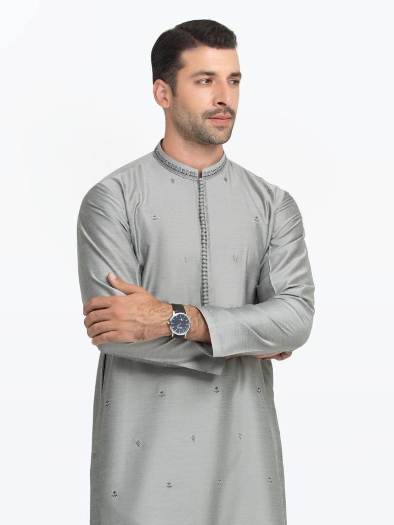 Embroidered Raw Silk Kurta - EMTKC5-147 thumbnail