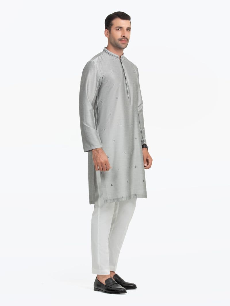 Embroidered Raw Silk Kurta - EMTKC5-147 thumbnail