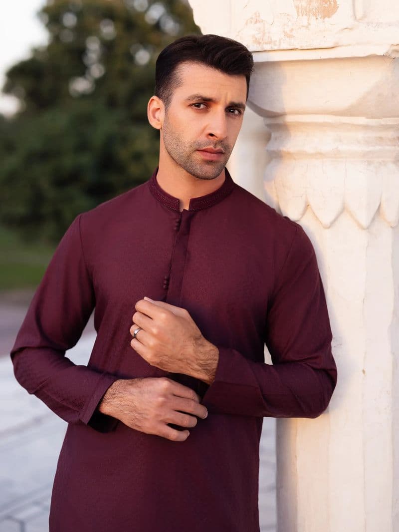 Embroidered Dobby Kurta