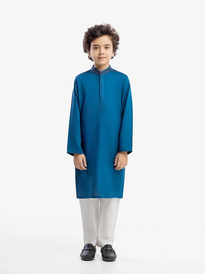 Embroidered Slub Linen Kurta