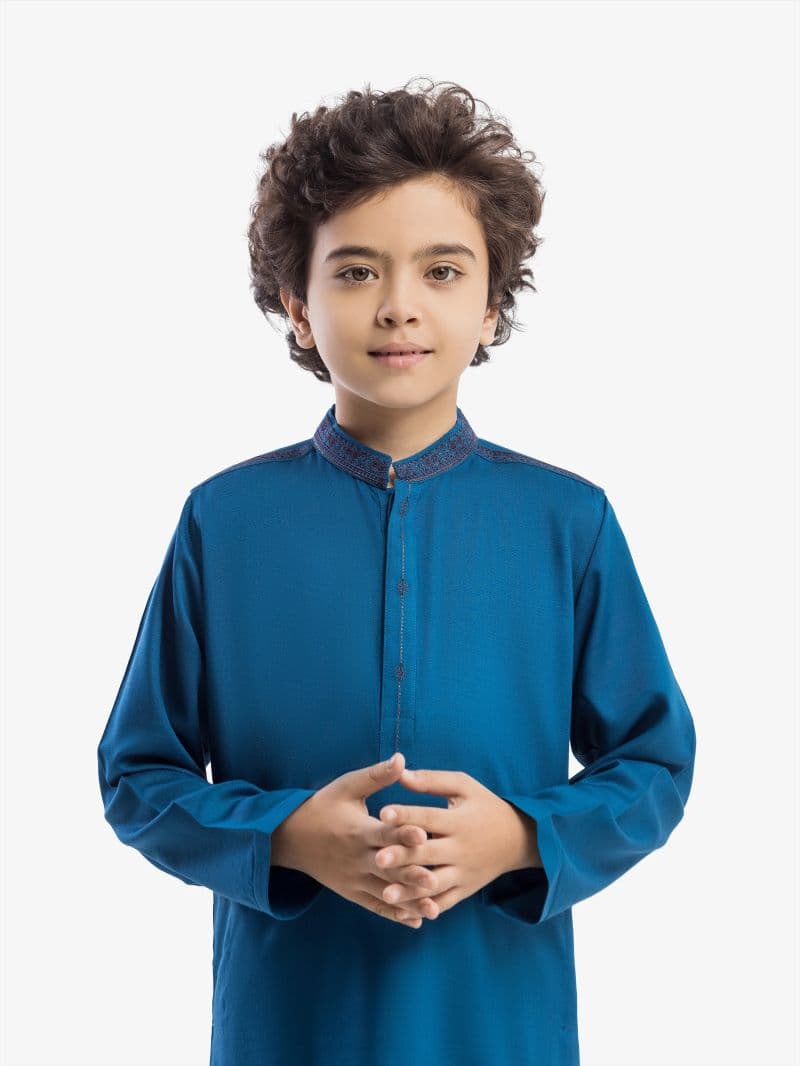 Embroidered Slub Linen Kurta