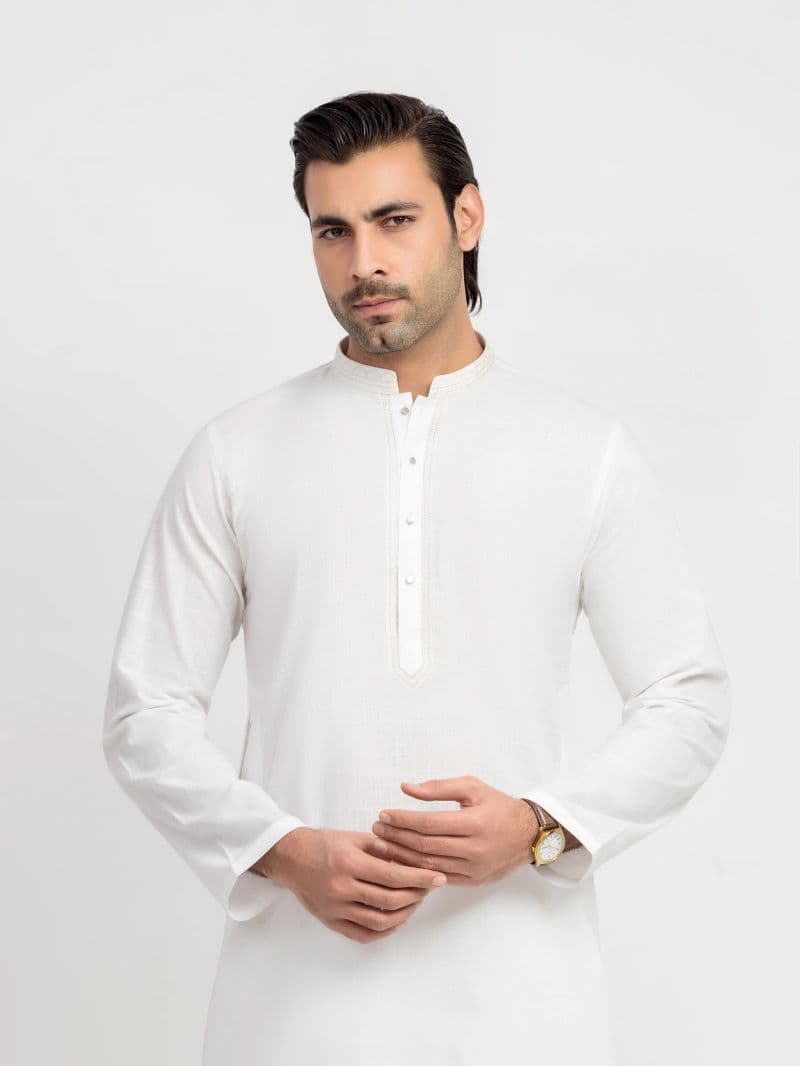 Embroidered Cotton Slub Kurta Pajama