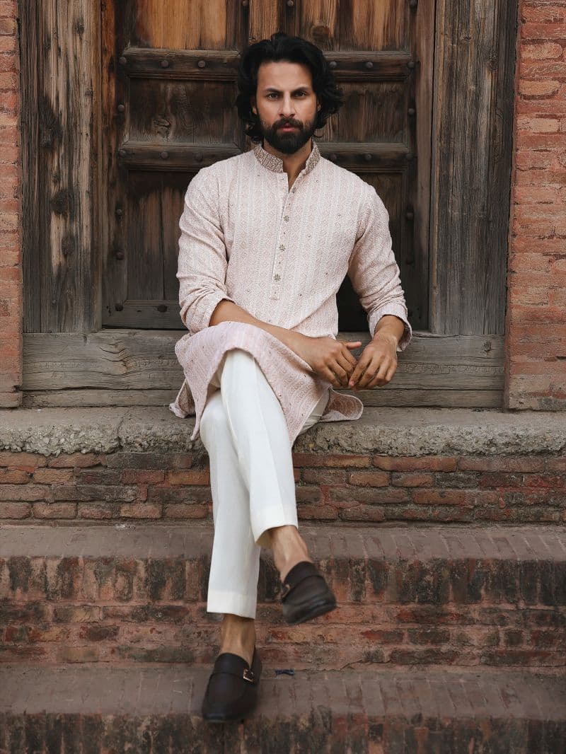 Embroidered Textured Viscose Kurta Pajama