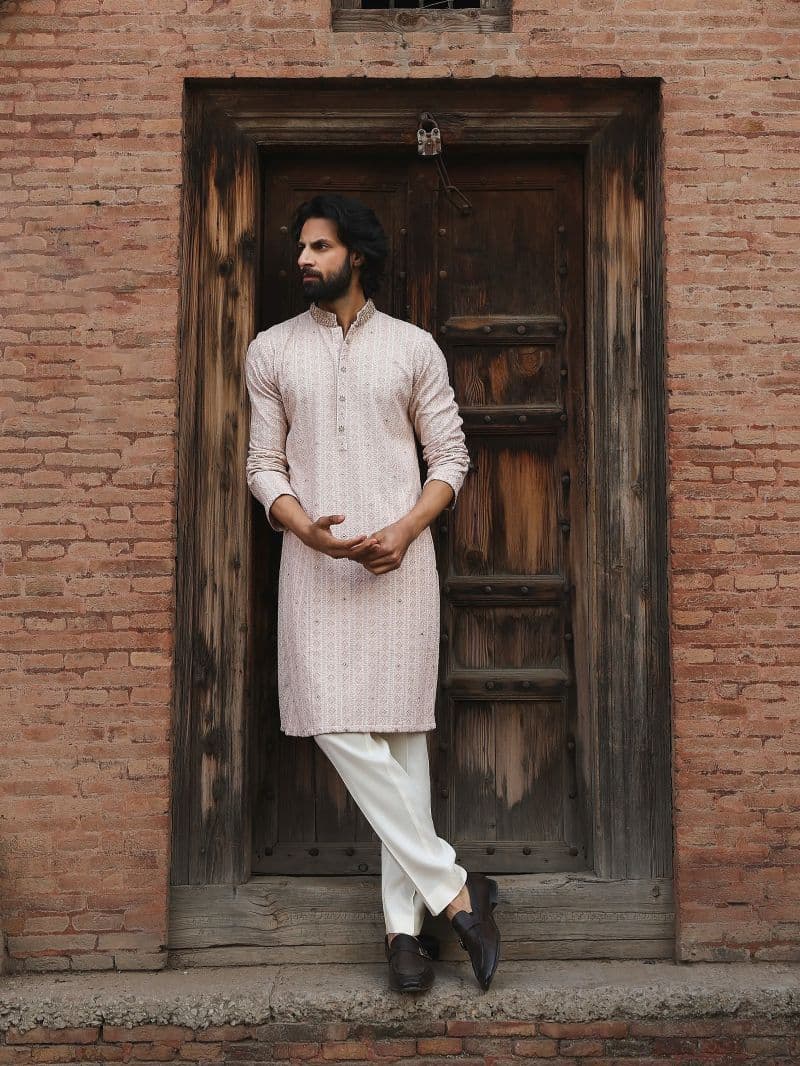 Embroidered Textured Viscose Kurta Pajama