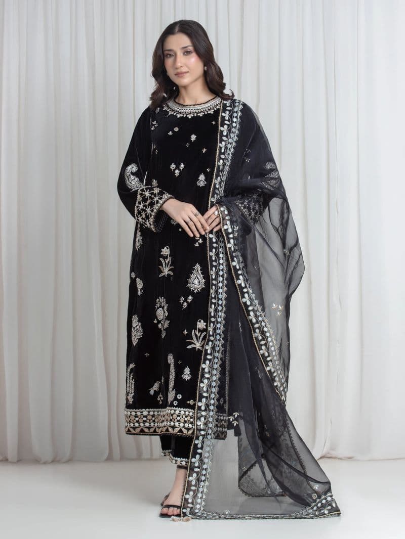Embroidered Velvet Suit